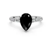 Hidden Halo Engagement Ring Setting for Fancy Black Pear-Shaped Center with Pave Band and Prong Head in Platinum