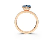 Solitaire Engagement Ring Setting for Fancy Blue Heart-Shaped Center with Round Cut Pave Band and Prong Head in Rose Gold