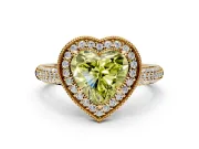 Milgrain Halo Engagement Ring Setting for Fancy Yellow Heart-Shaped Center with Three-Sided Pave Band and Prong Head in Yellow Gold