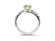 Cluster Engagement Ring Setting for Fancy Yellow Cushion Cut Center with Round Cut Accent Band and Prong Head in White Gold