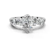 5 Stone Engagement Ring Setting for Pear-Shaped Center with Graduated Accents and Prong Head in Sterling Silver