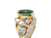 Halo Engagement Ring Setting for Fancy Green Radiant Cut Center with Marquise and Pave Bypass Band and Prong Head in Yellow Gold