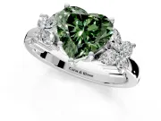 Floral Engagement Ring Setting for Fancy Green Heart-Shaped Center with Marquise Cluster Shoulders and Prong Head in White Gold