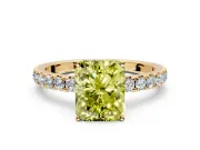 Solitaire Engagement Ring Setting for Fancy Yellow Radiant Cut Center with Large Accent Band and Prong Head in Yellow Gold
