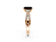 3 Stone Engagement Ring Setting for Fancy Black Emerald Cut Center with Pave Split Shank and Prong Head in Rose Gold