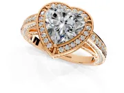Halo Engagement Ring Setting for Heart-Shaped Center with Framed Halo, Pave Band and Prong Head in Rose Gold