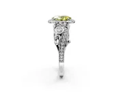 Milgrain Halo Engagement Ring Setting for Fancy Yellow Oval Center with Shoulder Bezels and Prong Head in White Gold