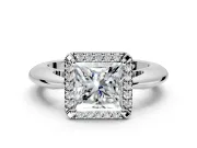 Halo Engagement Ring Setting for Princess Cut Center with Tapered Plain Band and Prong Head in Sterling Silver