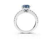 Solitaire Engagement Ring Setting for Fancy Blue Round Cut Center with Single Row Accent Band and Prong Head in Sterling Silver