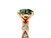 Solitaire Engagement Ring Setting for Fancy Green Round Cut Center with Milgrain Bezel Accents and Prong Head in Rose Gold