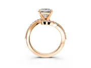 Solitaire Engagement Ring Setting for Princess Cut Center with Pave Bypass Swirl Band and Prong Head in Rose Gold