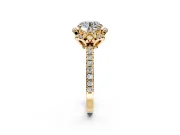 Halo Engagement Ring Setting for Round Cut Center with Openwork Halo, Pave Band and Prong Head in Yellow Gold