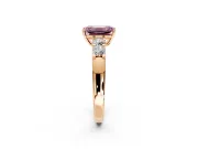 5 Stone Engagement Ring Setting for Fancy Pink Emerald Cut Center with Plain Band and Prong Head in Rose Gold
