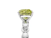 Solitaire Engagement Ring Setting for Fancy Yellow Cushion Cut Center with Beaded Bezel Station Band and Prong Head in White Gold