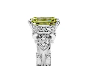 Solitaire Engagement Ring Setting for Fancy Yellow Emerald Cut Center with Filigree Band and Prong Head in Platinum