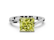 Solitaire Engagement Ring Setting for Fancy Yellow Princess Cut Center with Plain Bypass Twist Band and Prong Head in Platinum