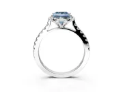 Floral Engagement Ring Setting for Fancy Blue Princess Cut Center with Pave Band and Floral Prong Head in White Gold