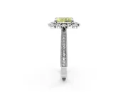 Milgrain Halo Engagement Ring Setting for Fancy Yellow Radiant Cut Center with Bezel Point Accents and Prong Head in White Gold