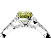 Solitaire Engagement Ring Setting for Fancy Yellow Emerald Cut Center with Twisted Pave Split Shank and Prong Head in Platinum