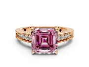 Engraved Engagement Ring Setting for Fancy Pink Asscher Cut Center with Milgrain Pave Band and Prong Head in Rose Gold