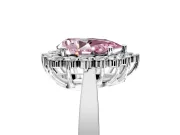 Starburst Halo Engagement Ring Setting for Fancy Pink Pear-Shaped Center with Flat Cathedral Band and Prong Head in White Gold
