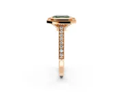Halo Engagement Ring Setting for Fancy Green Asscher Cut Center with Milgrain Pave Band and Bezel Head in Rose Gold