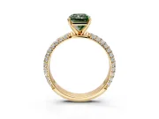 Solitaire Engagement Ring Setting for Fancy Green Radiant Cut Center with Domed Multi-Row Pave Band and Prong Head in Yellow Gold