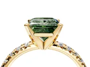 Solitaire Engagement Ring Setting for Fancy Green Princess Cut Center with Large Accents and Prong Head in Yellow Gold