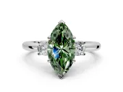 3 Stone Engagement Ring Setting for Fancy Green Marquise Center with Wide Plain Band and Prong Head in Sterling Silver
