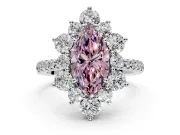 Floral Halo Engagement Ring Setting for Fancy Pink Marquise Center with Pave Accents and Prong Head in Sterling Silver