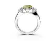 3 Stone Engagement Ring Setting for Fancy Yellow Heart-Shaped Center with Raised Basket Heads and Prong Head in Platinum