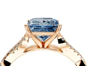 Solitaire Engagement Ring Setting for Fancy Blue Princess Cut Center with Twisted Pave Split Shank and Prong Head in Rose Gold