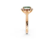 Starburst Halo Engagement Ring Setting for Fancy Green Radiant Cut Center with Thin Round-Wire Band and Prong Head in Rose Gold