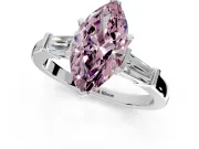3 Stone Engagement Ring Setting for Fancy Pink Marquise Center with Channel Baguette Accents and Prong Head in Platinum