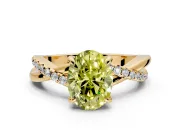 Solitaire Engagement Ring Setting for Fancy Yellow Oval Center with Half-Pave Crossover Band and Prong Head in Yellow Gold