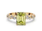 Cluster Engagement Ring Setting for Fancy Yellow Emerald Cut Center with Round Cut Accent Band and Prong Head in Yellow Gold