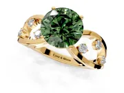 Solitaire Engagement Ring Setting for Fancy Green Round Cut Center with Criss-Cross Accent Band and Prong Head in Yellow Gold