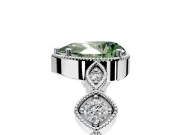 Vintage Station Engagement Ring Setting for Fancy Green Pear-Shaped Center with Accents and Prong Head in Platinum