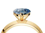 Solitaire Engagement Ring Setting for Fancy Blue Heart-Shaped Center with Wide Knife Ridge Band and Prong Head in Yellow Gold