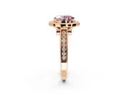 Halo Engagement Ring Setting for Fancy Pink Oval Center with Outer Bezel Rim, Pave Band and Prong Head in Rose Gold