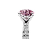 Solitaire Engagement Ring Setting for Fancy Pink Round Cut Center with Milgrain-Edged Pave Band and Prong Head in Sterling Silver