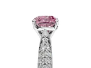 Solitaire Engagement Ring Setting for Fancy Pink Cushion Cut Center with Multi-Row Accents and Prong Head in Sterling Silver