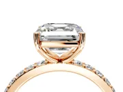 Solitaire Engagement Ring Setting for Asscher Cut Center with Round Cut Pave Band and Prong Head in Rose Gold