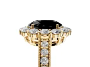 Halo Engagement Ring Setting for Fancy Black Oval Center with Milgrain Channel Band and Prong Head in Yellow Gold