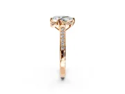 Floral Engagement Ring Setting for Pear-Shaped Center with Four Accent Clusters and Prong Head in Rose Gold