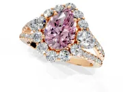 Halo Engagement Ring Setting for Fancy Pink Pear-Shaped Center with Two-Strand Split Shank and Prong Head in Rose Gold