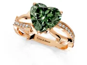 Solitaire Engagement Ring Setting for Fancy Green Heart-Shaped Center with Pave and Plain Crossover Band and Prong Head in Rose Gold