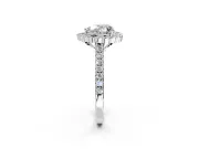 Milgrain Floral Halo Engagement Ring Setting for Heart-Shaped Center with Pave Band and Prong Head in White Gold