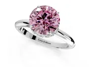 Hidden Halo Engagement Ring Setting for Fancy Pink Round Cut Center with Plain Rounded Band and Prong Head in Sterling Silver