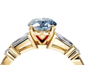 Bar-Set Engagement Ring Setting for Fancy Blue Oval Center with Tapered Baguette Accents and Prong Head in Yellow Gold